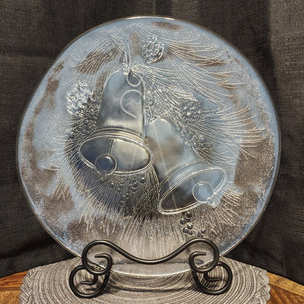 Libbey Holiday Bells 13 Inch Glass Serving Platter - Vintage Holiday